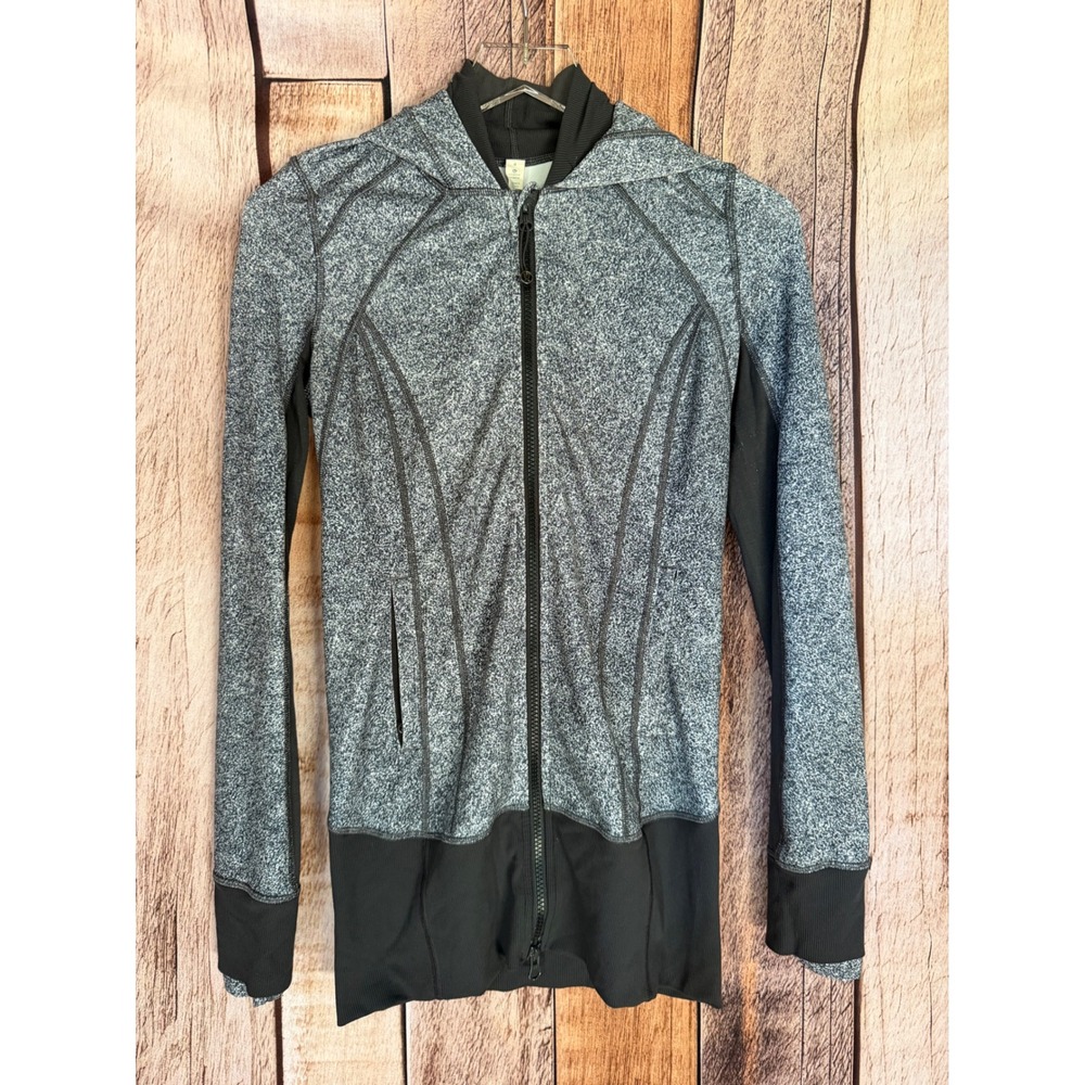 Lululemon Daily Practice Jacket Hooded Full Zip Heathered Black Gray Size 4